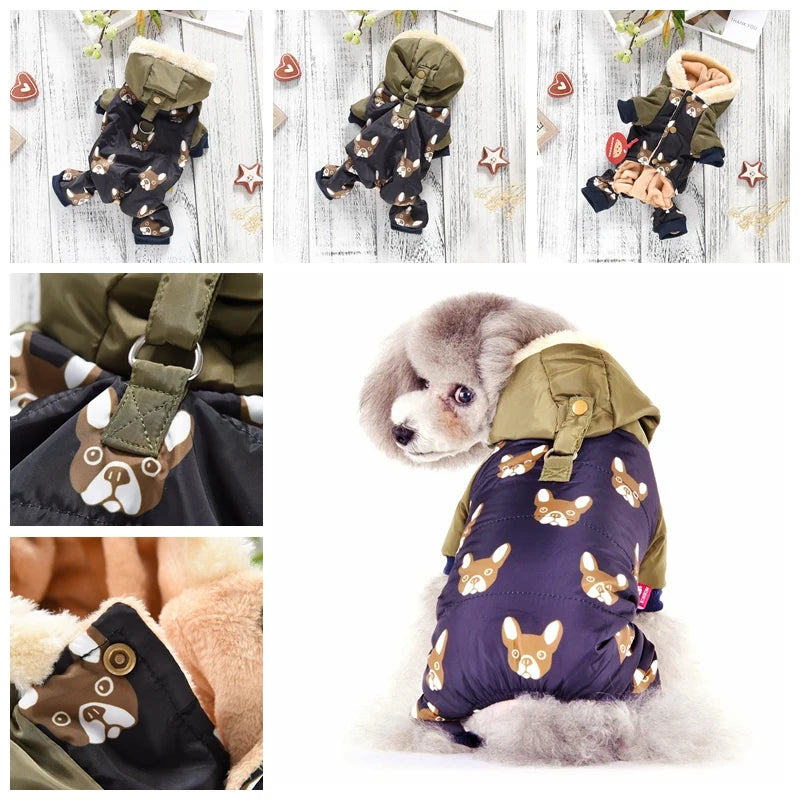 New French Bulldog Costumes For Dog Winter Warm Snow Down Jacket Coat For Puppies Small Medium Animal Pugs Pet Cat Clothes Goods