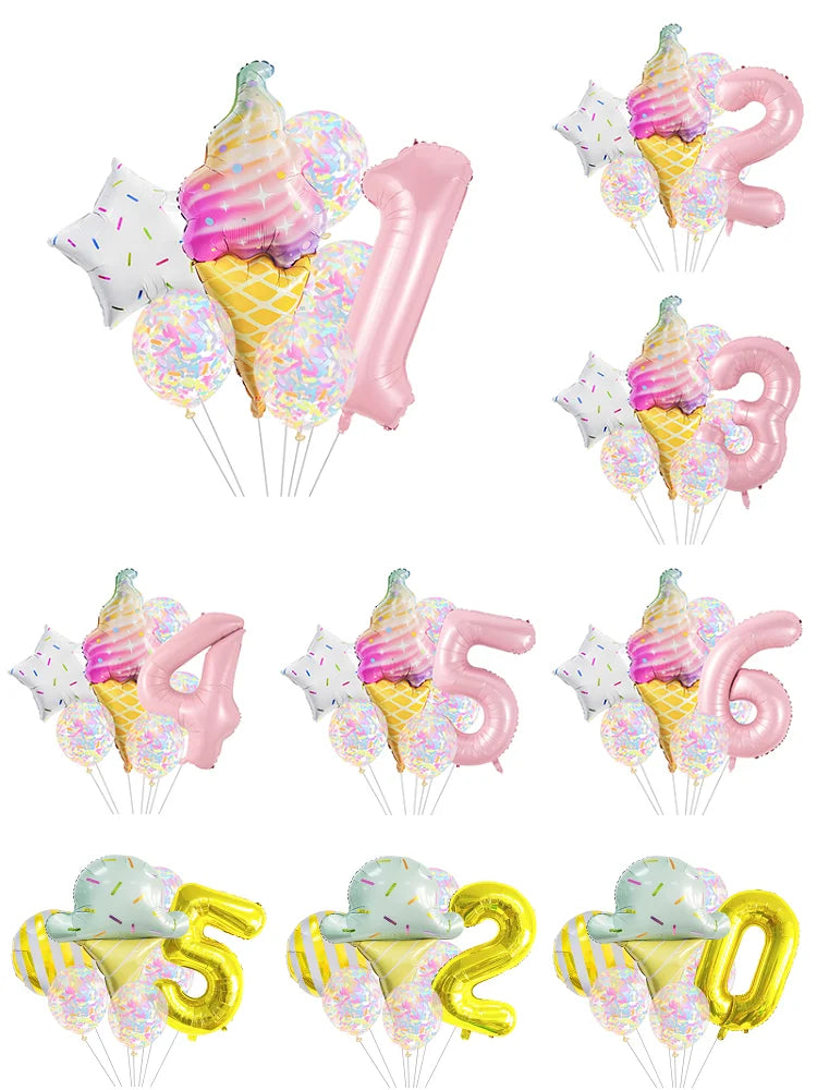 7 Piece Set Donut Ice Cream Five-Pointed Star Aluminum Mold Candy Confetti Balloon Baby Shower Girl Birthday Party Decoration