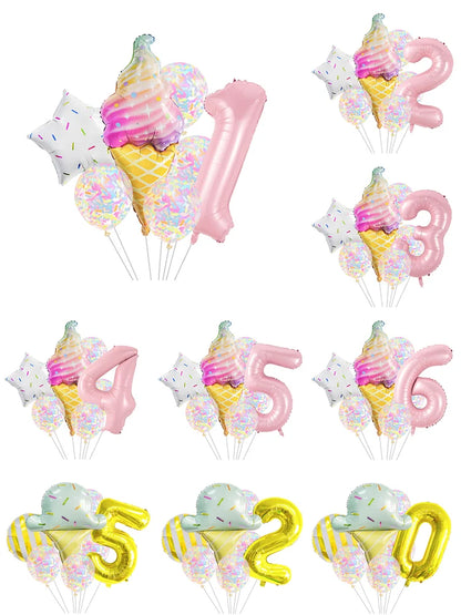 7 Piece Set Donut Ice Cream Five-Pointed Star Aluminum Mold Candy Confetti Balloon Baby Shower Girl Birthday Party Decoration