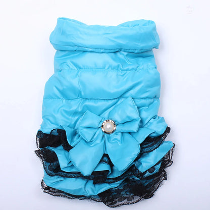 Dog Cat Dress Coat Jacket Dress Bow&Lace Design Pet Puppy Hoody Winter Warm Clothes Apperal