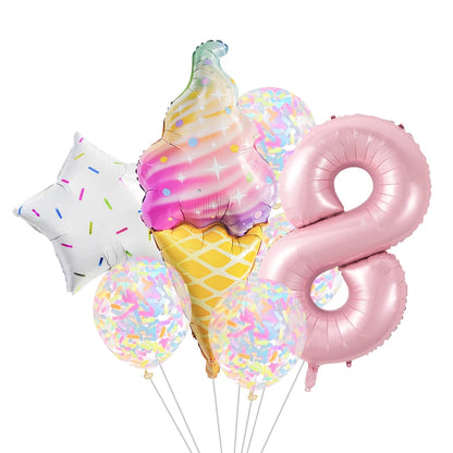 7 Piece Set Donut Ice Cream Five-Pointed Star Aluminum Mold Candy Confetti Balloon Baby Shower Girl Birthday Party Decoration