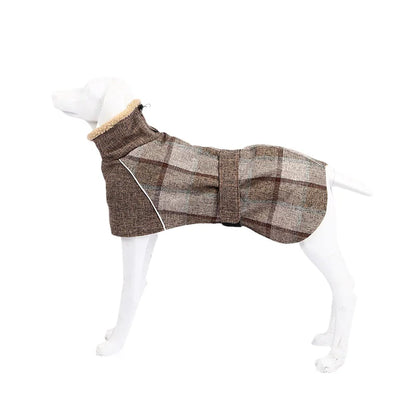Winter Big Dog Clothes Warm Fleece Pet Jacket for Medium Large Dogs Weimaraner Greyhound Adjustable Belt Plaid Print Coat Outfit
