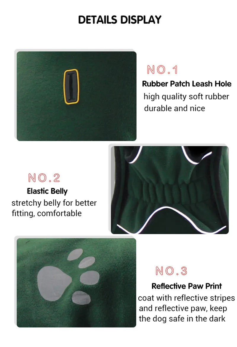 Fleece Dog Jacket Spring Warm Dog Clothes for Small Medium Large Dogs Reflective Windproof Outdoor Pet Coat Elastic Belly Corgi