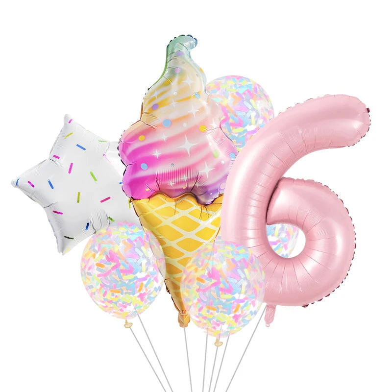 7 Piece Set Donut Ice Cream Five-Pointed Star Aluminum Mold Candy Confetti Balloon Baby Shower Girl Birthday Party Decoration