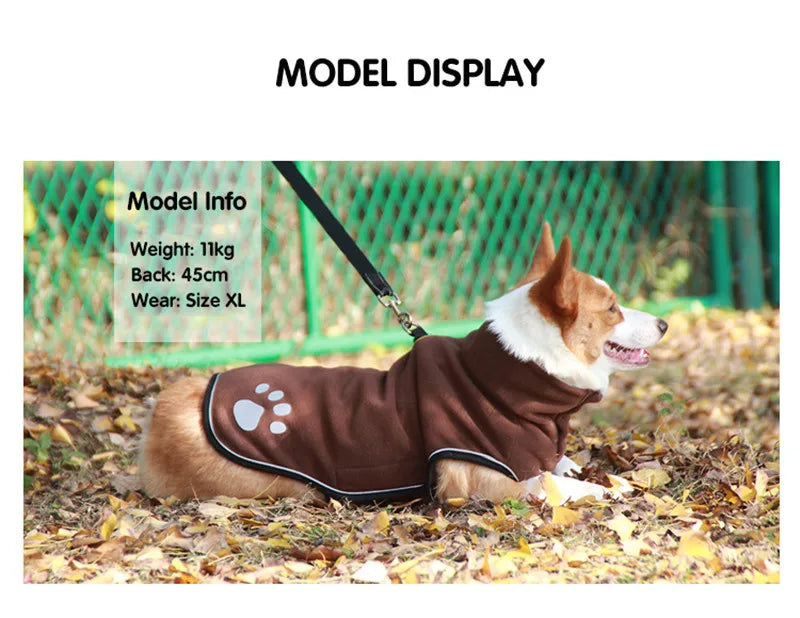 Fleece Dog Jacket Spring Warm Dog Clothes for Small Medium Large Dogs Reflective Windproof Outdoor Pet Coat Elastic Belly Corgi