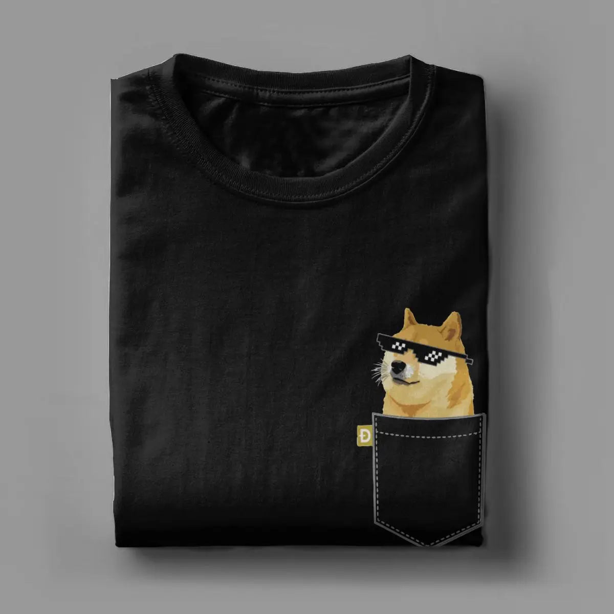 the CRYPTO DOG -Dogecoin Crypto Doge Coin Faux Pocket T-Shirt for Men, Amazing Pure Cotton Tees, Round Neck Short Sleeve T-Shirts, Graphic Clothes