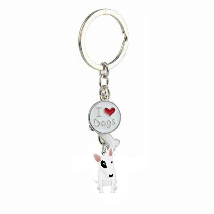 Lovely pet dog Keychain Bull Terrier Keychain Metal Car Key Ring for Women best friend charm Bag Pendant