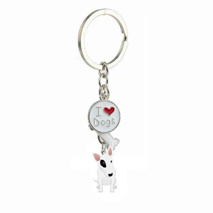 Lovely pet dog Keychain Bull Terrier Keychain Metal Car Key Ring for Women best friend charm Bag Pendant