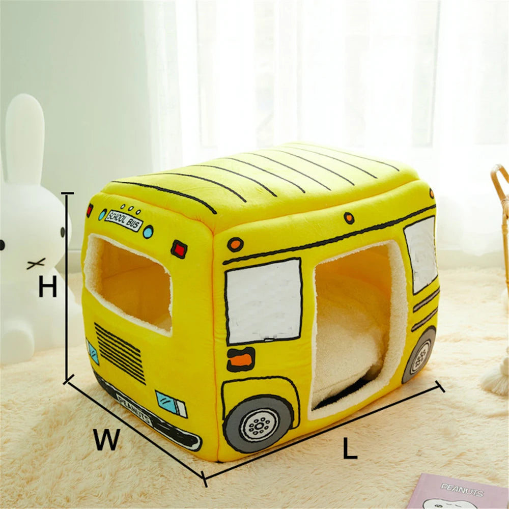 the DOG BUS - Foldable Pet House 2-in-1 Bed for Cat and Small Dogs, Warm Puppy Pads Removable Sofa, Washable Sleeping Kennel, Nest Products Winter