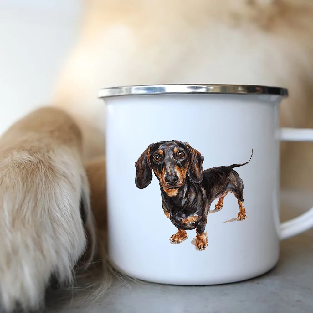 I Love Dachshunds Dog Enamel Coffee Mugs Camping Picnic Bonfire Party Beer Drink Juice Cola Cups Outdoor Travel Cocoa Water Mug