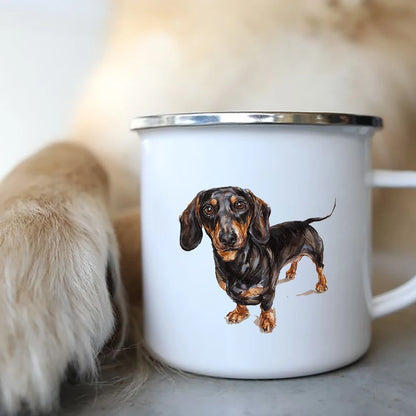 I Love Dachshunds Dog Enamel Coffee Mugs Camping Picnic Bonfire Party Beer Drink Juice Cola Cups Outdoor Travel Cocoa Water Mug