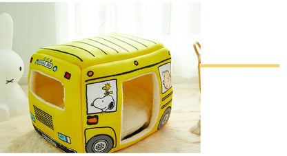 the DOG BUS - Foldable Pet House 2-in-1 Bed for Cat and Small Dogs, Warm Puppy Pads Removable Sofa, Washable Sleeping Kennel, Nest Products Winter