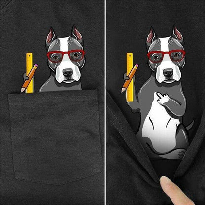 the PISSED OFF PITBULL - Pitbull T-Shirt, Fashion Pocket Dogs Printed T-Shirt, Hip Hop Tops, Cotton Tees