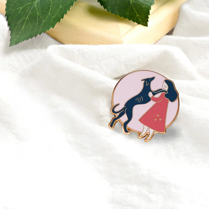 Girl and Her Black Greyhound Enamel Pin Dog Pet Lovers Cute Decoration on Hat Bag Jacket