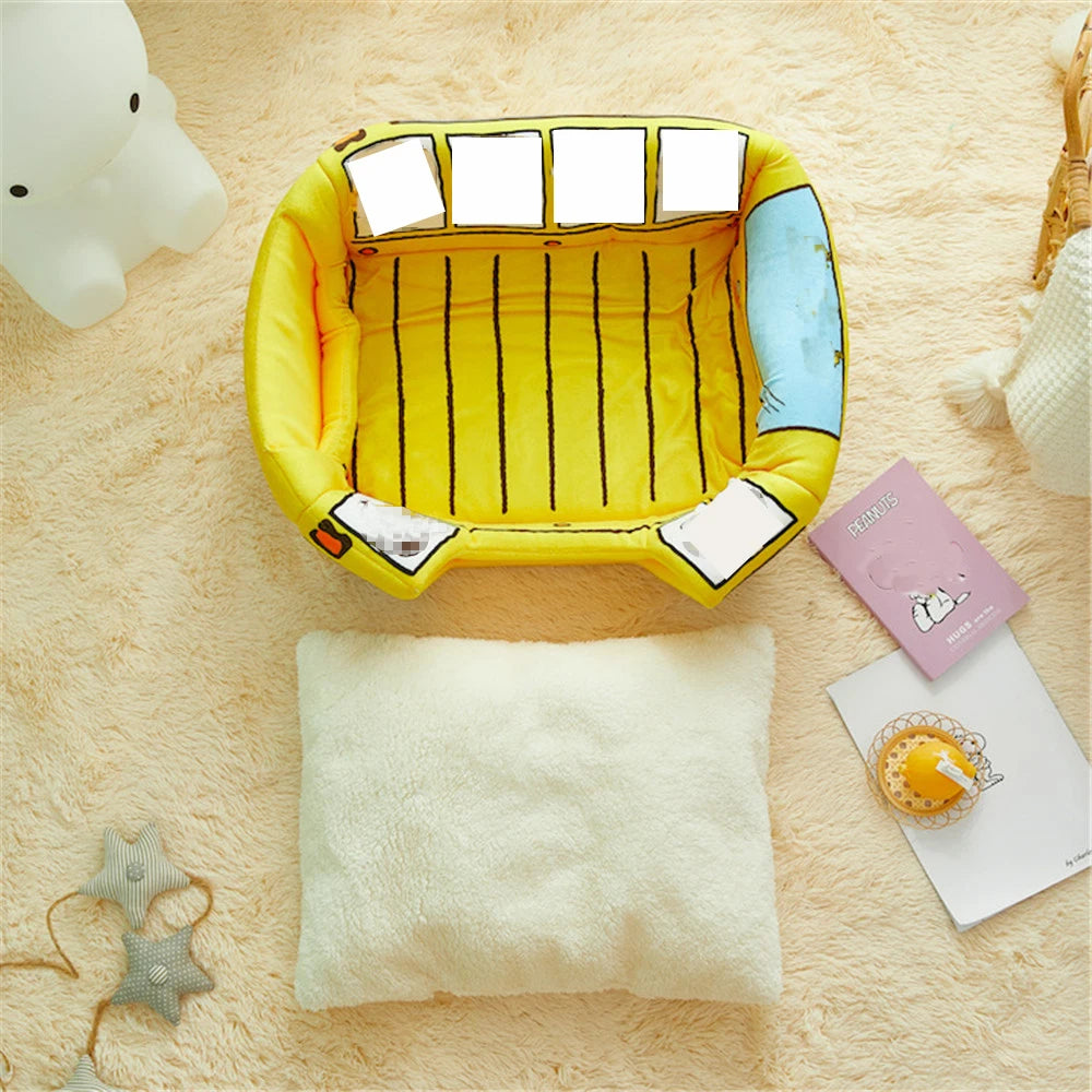 the DOG BUS - Foldable Pet House 2-in-1 Bed for Cat and Small Dogs, Warm Puppy Pads Removable Sofa, Washable Sleeping Kennel, Nest Products Winter