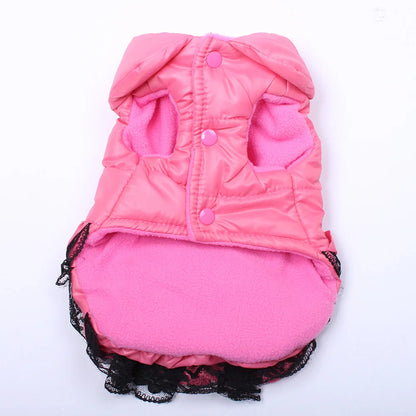 Dog Cat Dress Coat Jacket Dress Bow&Lace Design Pet Puppy Hoody Winter Warm Clothes Apperal