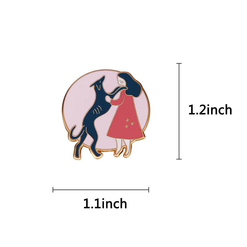 Girl and Her Black Greyhound Enamel Pin Dog Pet Lovers Cute Decoration on Hat Bag Jacket