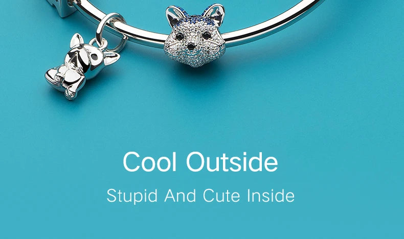 ATHENAIE 925 Sterling Silver Corgi Pet Charms Mixed CZ Yellow Cute Akita Puppy Dog Animal Charms Beads for Bracelet Jewerly