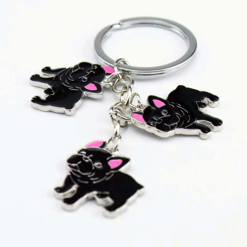 Jewelry French Bulldog Keychain Key Rings For Women Men Metal Pet Dog Pendant Bag Charm Car Key Chains lovely Keyring gifts