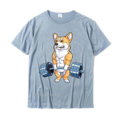 the CORGI GYM DOG - Corgi Weightlifting Funny Deadlift Men Fitness Gym Workout Premium T-Shirt, Design T-Shirt, Cute Cotton Male T-Shirt