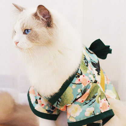 Pet Japanese Kimono Cat Dog Cosplay Coat Crane Cherry Blossom Pattern Pet Jacket Christmas Easter Dresses Chihuahua Pet Clothes