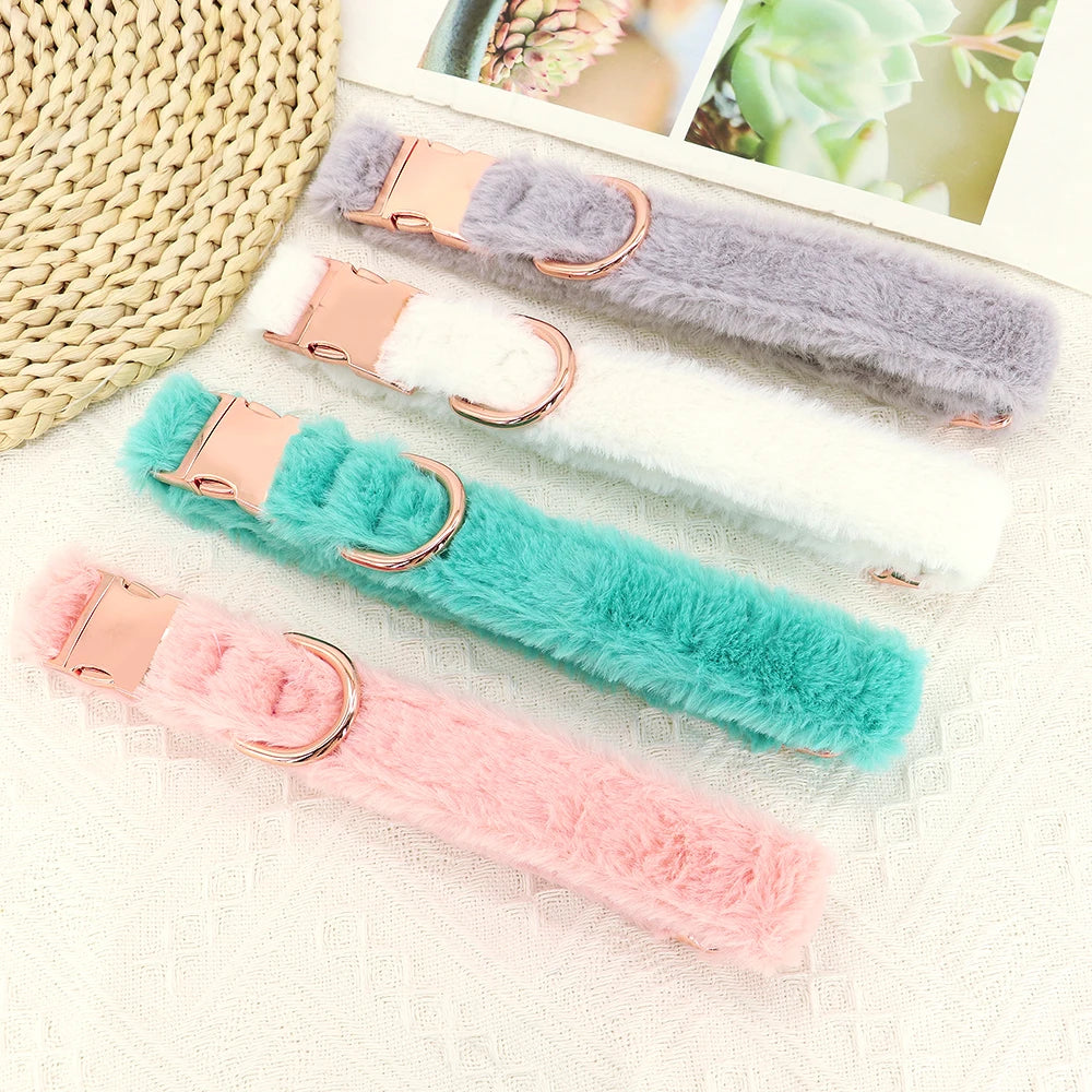 the PERSONALIZED PAW PLUSH COLLAR - Soft Personalized Dog Collar, Winter Warm Fur Customized Pet ID Tag Collars for Small/Medium/Large Dogs, French Bulldog, Chihuahua