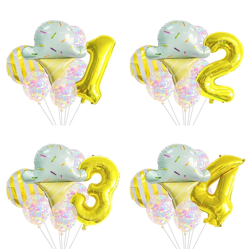 7 Piece Set Donut Ice Cream Five-Pointed Star Aluminum Mold Candy Confetti Balloon Baby Shower Girl Birthday Party Decoration