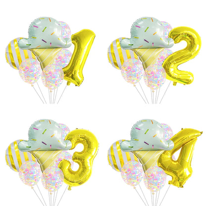 7 Piece Set Donut Ice Cream Five-Pointed Star Aluminum Mold Candy Confetti Balloon Baby Shower Girl Birthday Party Decoration