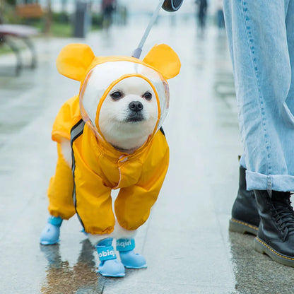 the CUTESY COSTUME - Waterproof Puppy Dog Raincoats, Rain Jacket with Hood for Small/Medium Dogs, Poncho with Reflective Strap, Honeybee Bear Dinosaur Dog Costumes