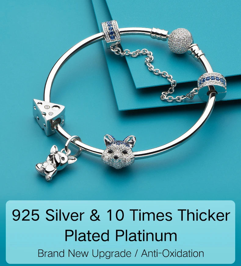 ATHENAIE 925 Sterling Silver Corgi Pet Charms Mixed CZ Yellow Cute Akita Puppy Dog Animal Charms Beads for Bracelet Jewerly