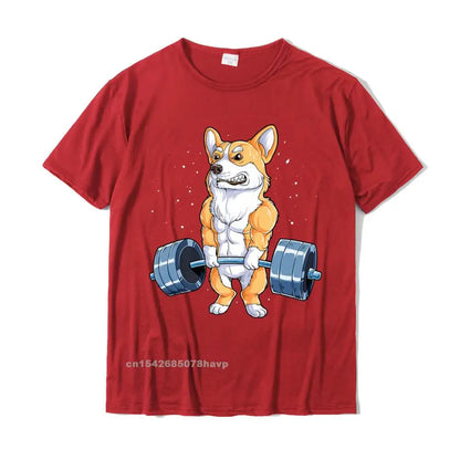 the CORGI GYM DOG - Corgi Weightlifting Funny Deadlift Men Fitness Gym Workout Premium T-Shirt, Design T-Shirt, Cute Cotton Male T-Shirt
