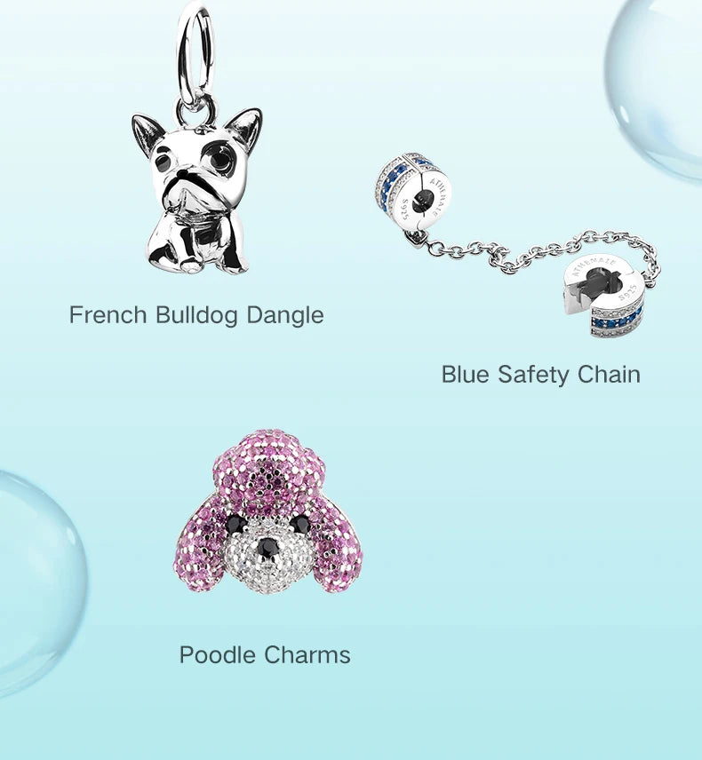 ATHENAIE 925 Sterling Silver Corgi Pet Charms Mixed CZ Yellow Cute Akita Puppy Dog Animal Charms Beads for Bracelet Jewerly