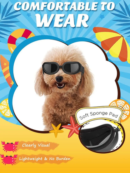 the SANTASIGHT PET SHADES - Small Dog Christmas Decorations Sunglasses, UV Protection Goggles, Eye Wear Protection with Adjustable Strap, Waterproof Pet Sunglasses