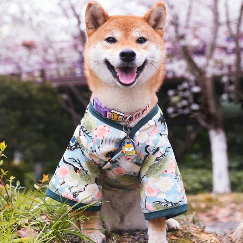 Pet Japanese Kimono Cat Dog Cosplay Coat Crane Cherry Blossom Pattern Pet Jacket Christmas Easter Dresses Chihuahua Pet Clothes