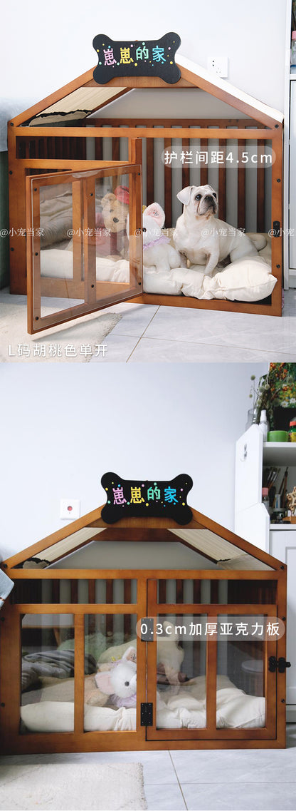 the DOG DAY DOGHOUSE - Premium Quality Sustainable Indoor Dog Crate, Furniture Wood Doghouse with Acrylic Door Latch, Dog Bed & Cage for Pets