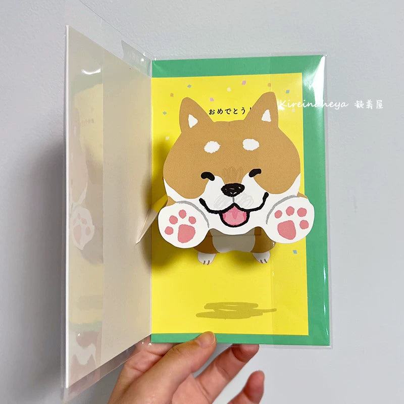 Dog Cat 3D Greeting Card Japan Creative Decoration Card Carton Cat Birthday Gift Girlfriend ins Cute Blessing Card