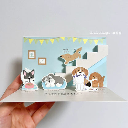 Dog Cat 3D Greeting Card Japan Creative Decoration Card Carton Cat Birthday Gift Girlfriend ins Cute Blessing Card