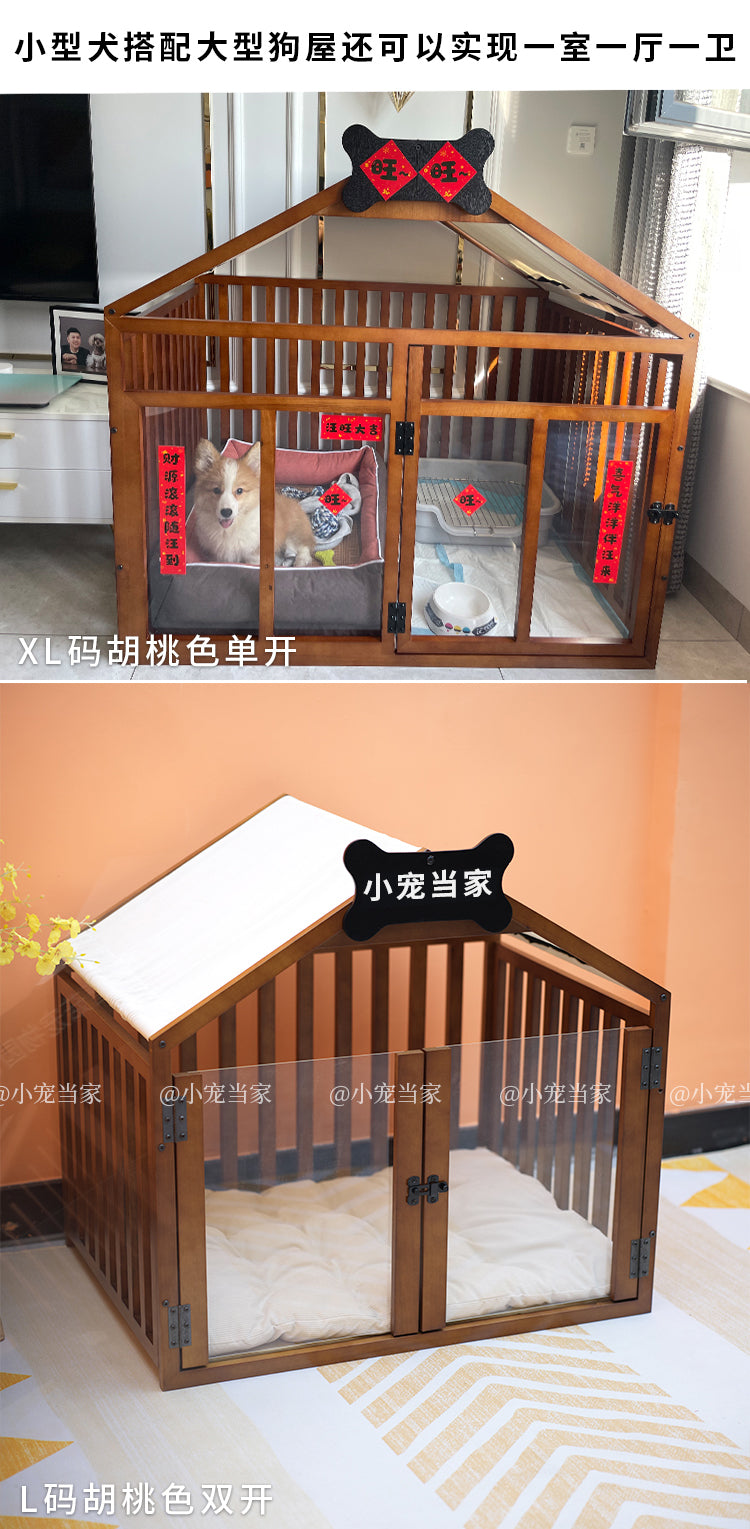 the DOG DAY DOGHOUSE - Premium Quality Sustainable Indoor Dog Crate, Furniture Wood Doghouse with Acrylic Door Latch, Dog Bed & Cage for Pets