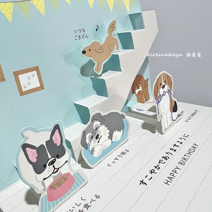 Dog Cat 3D Greeting Card Japan Creative Decoration Card Carton Cat Birthday Gift Girlfriend ins Cute Blessing Card