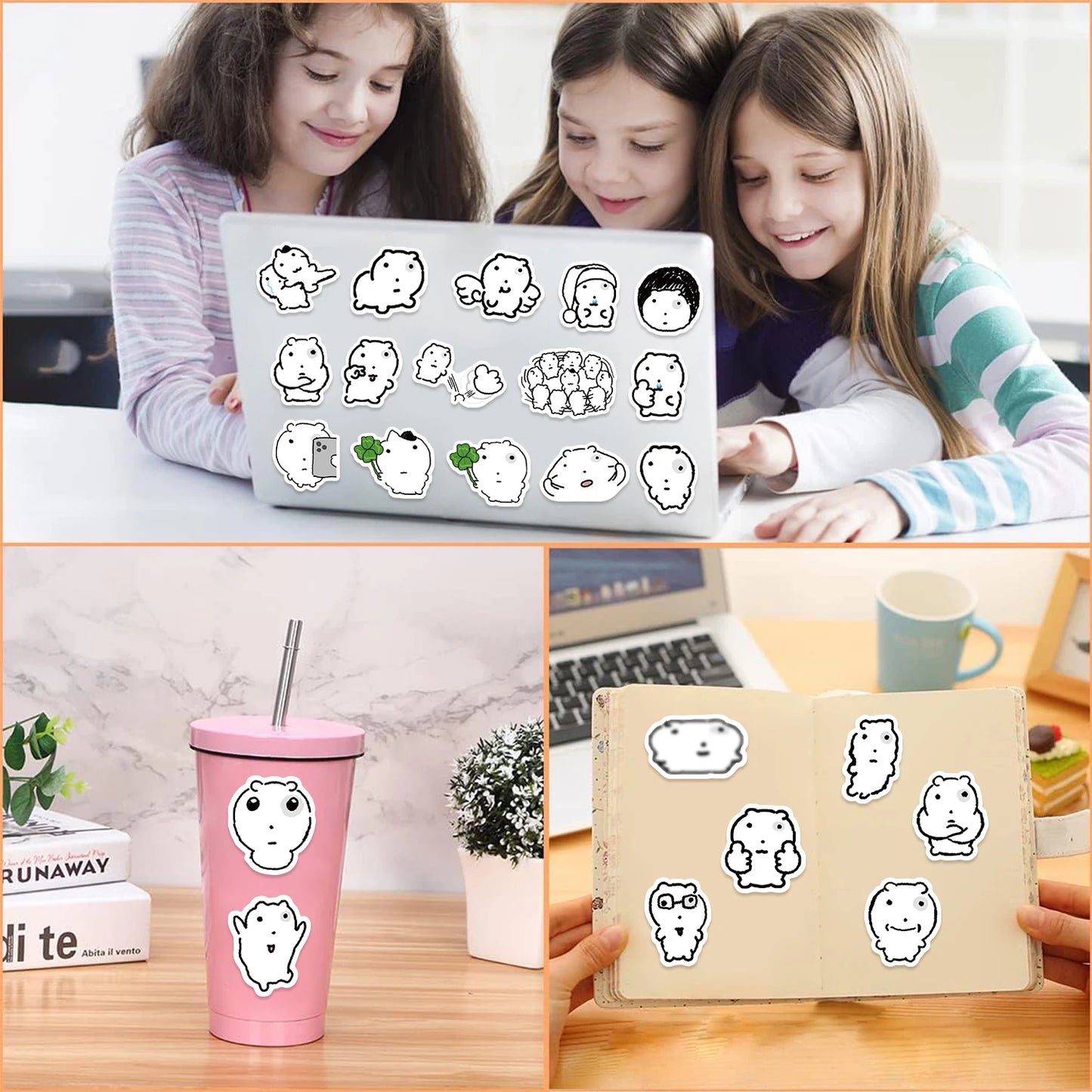 72 Sheets Swollen Eye Cat Stickers Black Sketch Cute Animal Water Cup Computer Mobile Phone Decoration Waterproof Stickers