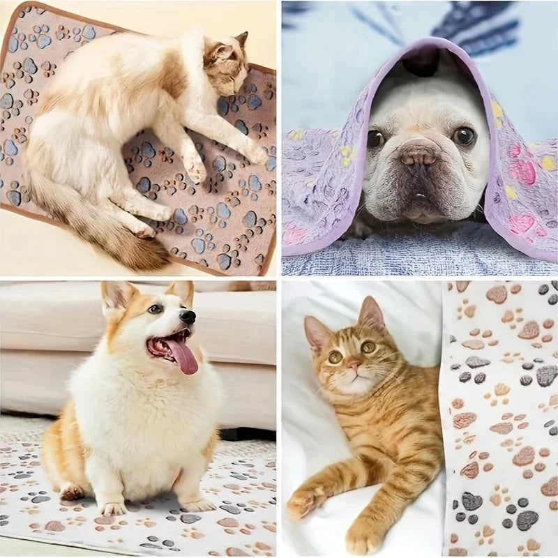 Soft Flannel Fleece Cat Dog Blanket Bed Mats Paw Foot Print Warm Pet Blanket Sleeping Beds Cover Mat For Dogs Cats Pets supplies