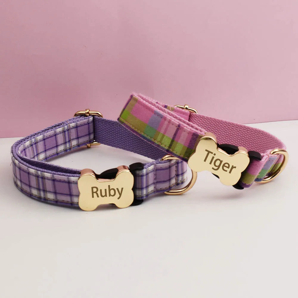the CUSTOMCREST PLAID COLLAR - Custom Design Logo Plaid Dog Collar, High Quality Cotton Pet Accessories, Personalized, Lead Your Dog - Stand Out in Style