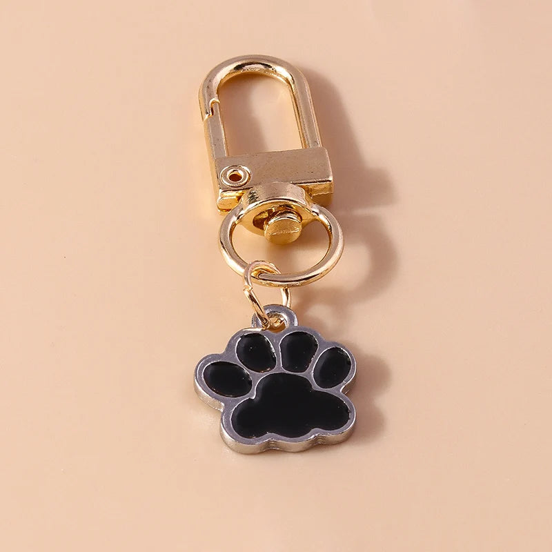 Cute Enamel Puppy Dog Cat Paw Keychain Footprint Key Ring Pendants for Women Girls Handbag Decor DIY Handmade Jewelry  Gifts