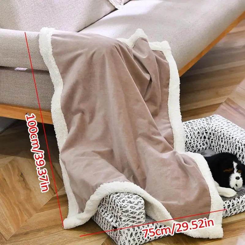 Waterproof Dog Blanket Double Layer Thick Warm Small Cat Blanket Washable Soft Plush Reversible Throw Furniture Protector