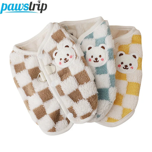 Winter Warm Pet Dog Coat Plaid Dog Clothes with D-ring Plush Pet Jacket for Small Medium Dogs Chihuahua Yorkie Costume