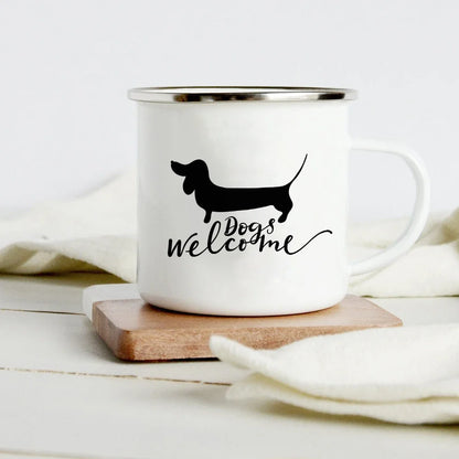 Peace Love Dogs Print Creative Enamel Coffee Mugs Cartoon Dachshunds Dog Paw Party Beer Juice Milk Cups Friend Birthday Gifts