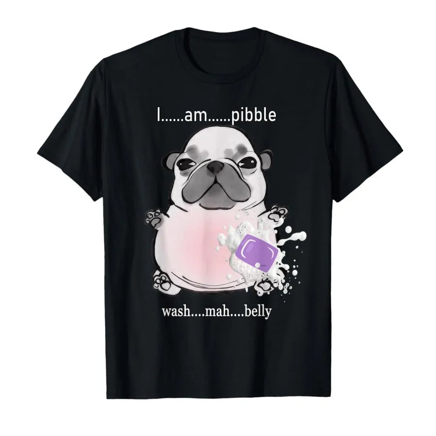 the PIBBLE BELLY WASH - "I Am Pibble Wash My Belly" Pibble Meme Funny Dog Brain Rott T-Shirt for Men/Women, 100% Cotton T-Shirts Short Sleeve Tops