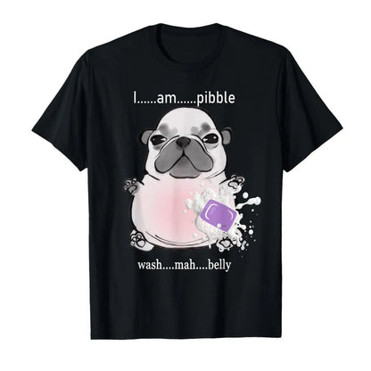 the PIBBLE BELLY WASH - "I Am Pibble Wash My Belly" Pibble Meme Funny Dog Brain Rott T-Shirt for Men/Women, 100% Cotton T-Shirts Short Sleeve Tops
