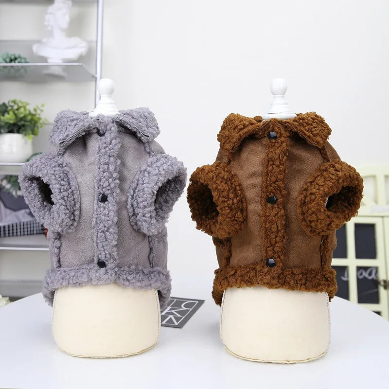 British Style Dog Jacket Lamb Fleece Winter Warm Dog Clothes for Small Dogs Puppy Costume Chihuahua Coat Pet Pug Yorkie Outfits