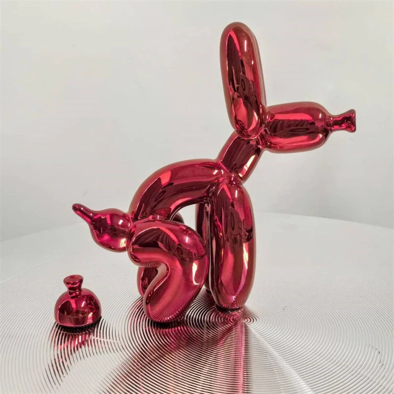 Cute Balloon Dog Puppy Poop Statue Resin Animal Sculpture Home Decor Resin Craft Office Decor